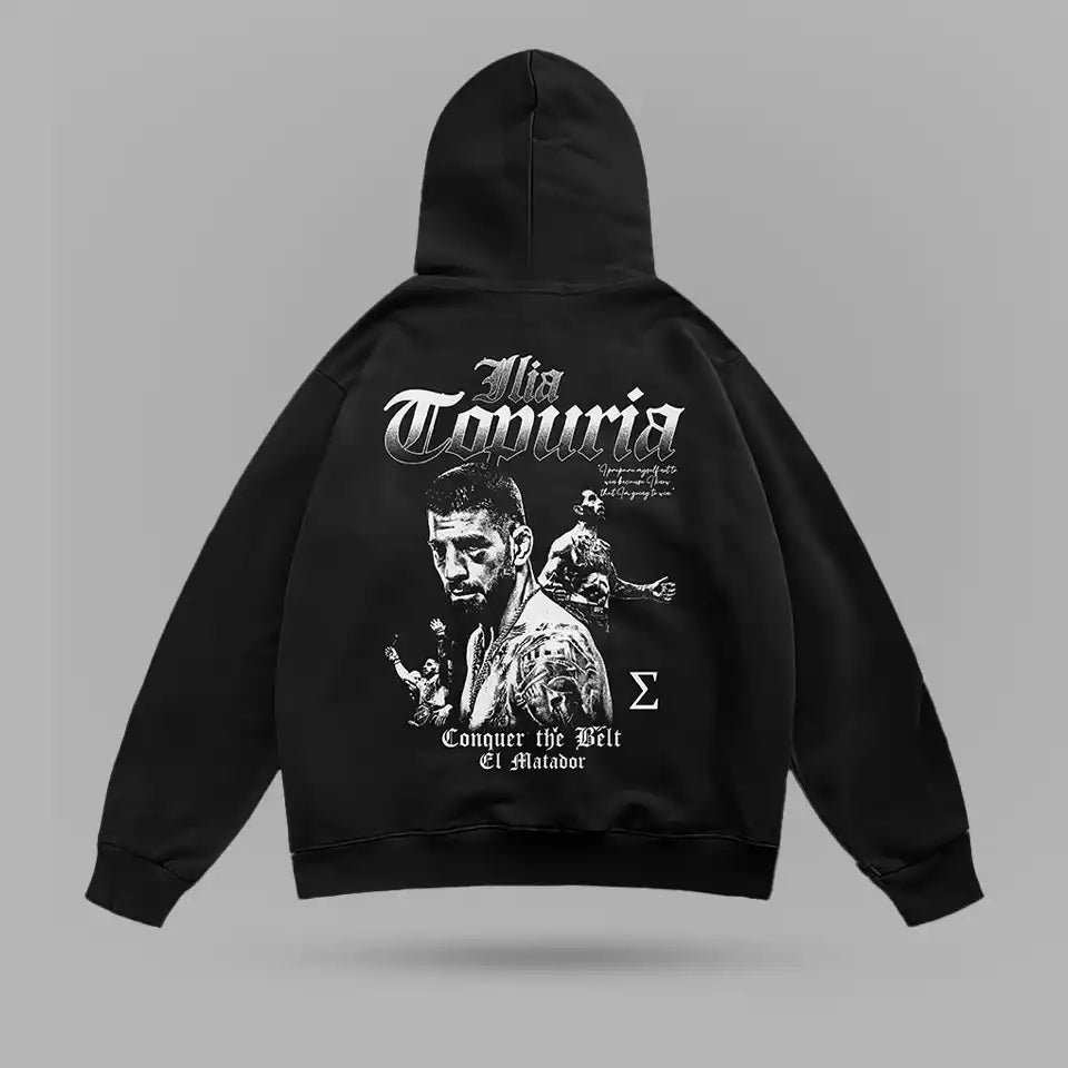 Ilia Topuria Conquer The Belt Oversize Hoodie – arka görünüm