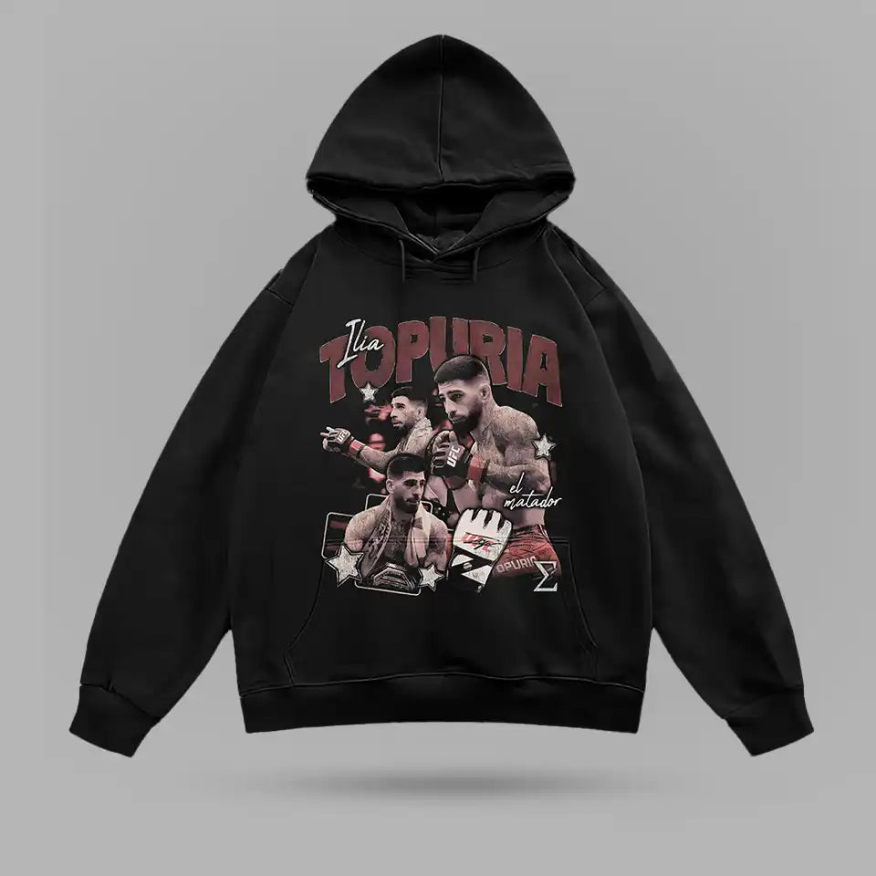 Ilia Topuria Star Bootleg Oversize Hoodie – ön görünüm