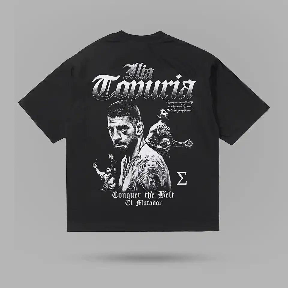 Ilia Topuria Conquer The Belt Tişört – arka görünüm